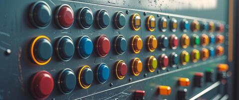 A close up of a control panel with many buttons photo