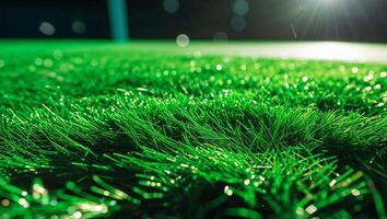 A close up of a soccer field with green grass photo