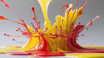Abstract watercolor cascade of yellow and red tones with delicate drips photo