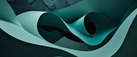 Abstract teal green shapes dark background. photo