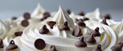 A close up of a cake with chocolate chips photo
