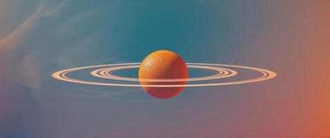 An orange egg is floating in the middle of a ring photo