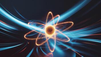 An abstract image of an atom with glowing light photo