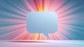 A speech bubble with a colorful background photo