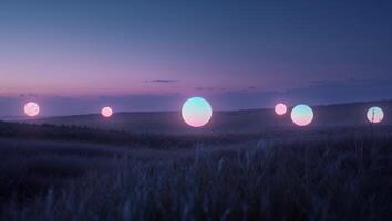 A field with many glowing spheres in it photo