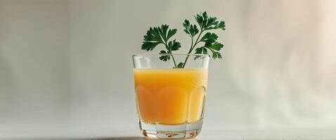 A glass of orange juice with parsley on top photo