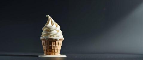 An ice cream cone with a white swirl on top photo