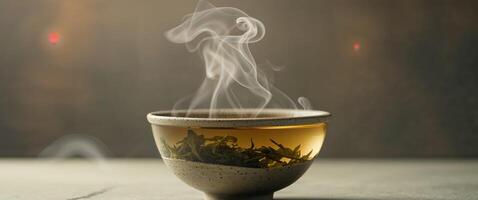 Herbal tea steaming bowl relaxing beverage image. photo