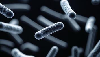 Microscopic view of rod shaped microorganisms in dark field photo