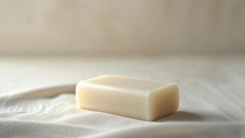 bar of soap rests gently on soft textured surface calming and clean aesthetic photo