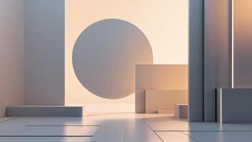3d rendering of a white room with a large round object photo