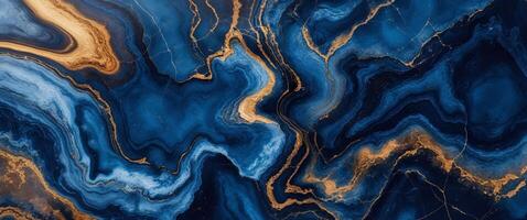 Abstract blue and gold marble background for design projects. photo