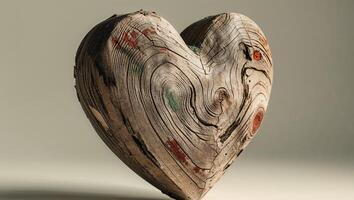 Rustic wood heart with unique bark texture symbolizes natural love and connection photo