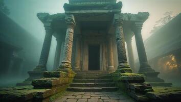 a dreamlike scene within an ancient temple that holds the secrets of a forgotten civilization photo