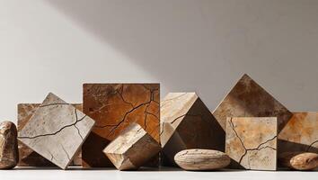Abstract Composition of Textured Square Stones with Earthy Tones and Cracks photo