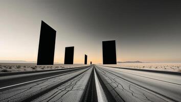 surreal shapes emerging in a untouchable on an endless desert highway photo