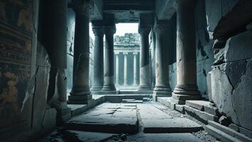 a unseen scene within an ancient temple that holds the secrets of a forgotten civilization photo