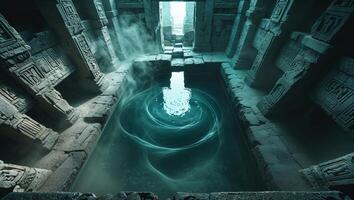 A watery pool in an ancient temple photo
