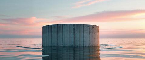 A concrete pillar in the middle of the ocean photo