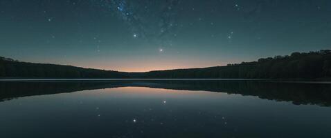 A lake with stars and water reflecting in it photo