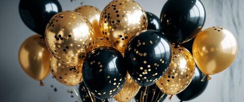 Black and gold balloons with polka dots photo