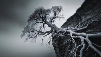 a broken at the edge of a cliff photo