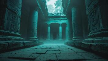 a illuminated scene within an ancient temple that holds the secrets of a forgotten civilization photo