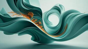 Abstract swirling forms in teal and amber dynamic flowing composition photo