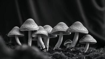 Cluster of Honey Mushrooms with Distinctive Textured Caps on a Dark Backdrop photo