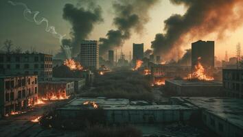 a smouldering scene within the forgotten city, where time stands still photo