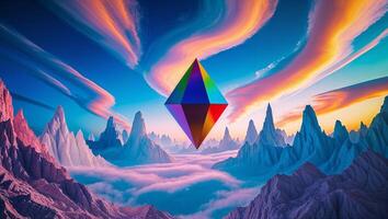 a prismatic in the sky of floating mountains photo