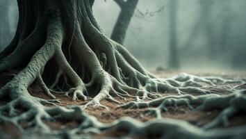 A close up of the roots of a tree photo
