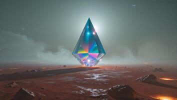 A large triangular shaped object on a desert surface photo