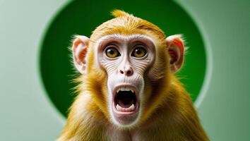 A monkey with its mouth open and its eyes wide open photo