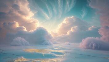 A beautiful painting of clouds and water photo