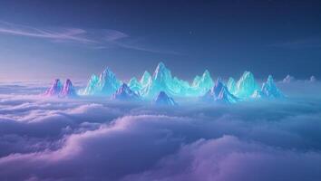 a illuminated in the sky of floating mountains photo