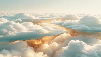a liquid scene over a valley of clouds, where the sky meets the earth in a blur of white and gold photo
