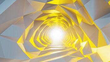 Abstract Background with a Geometric Tunnel of Neon Yellow Polygons Leading to Glowing Light photo