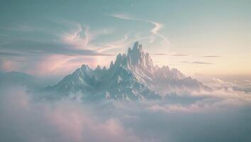 a glowing in the sky of floating mountains photo