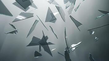 a floating scene through a shattered glass reflecting infinite dimensions photo
