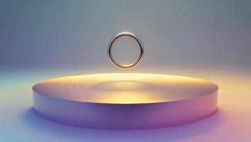 A Glowing Ring Hovering Above Illuminated Circular Platform photo