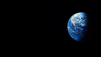 Earth from Space of Planet with Clouds and Oceans in Dark Background photo