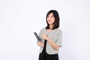 Southeast asian woman is small business owner in retail and online store industry showing creative startup ideas while shopping for success and growth in her business photo