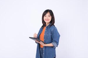 Southeast asian woman is small business owner using digital tablet for her creative online store in retail and startup industry with confident and happy expression photo