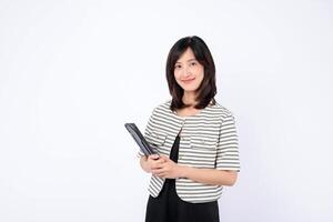 Southeast asian woman smiles confidently holding tablet representing small business owner in retail and online store startup industry with creative ideas and ambition photo