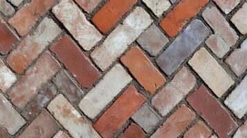 Brick pattern showcasing various color tones in a herringbone layout on a courtyard pathway photo