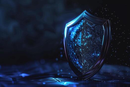Futuristic Cybersecurity Shield with Digital Protection, A shield representing the security aspect of blockchain technology photo