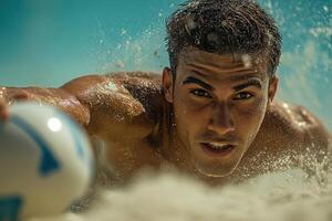 Athlete Performing a Dynamic Beach Sport While Diving for a Ball Under Bright Sunlight photo