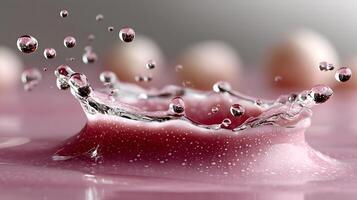 Stunning Close up of Water Droplet Splash in Pink Liquid Abstract Macro Photography photo