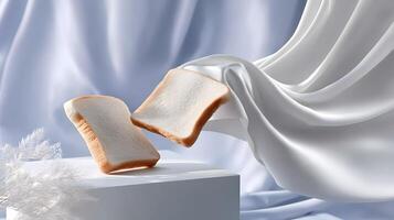 Two Slices of White Bread Floating on White Fabric Minimalist Food Photography photo